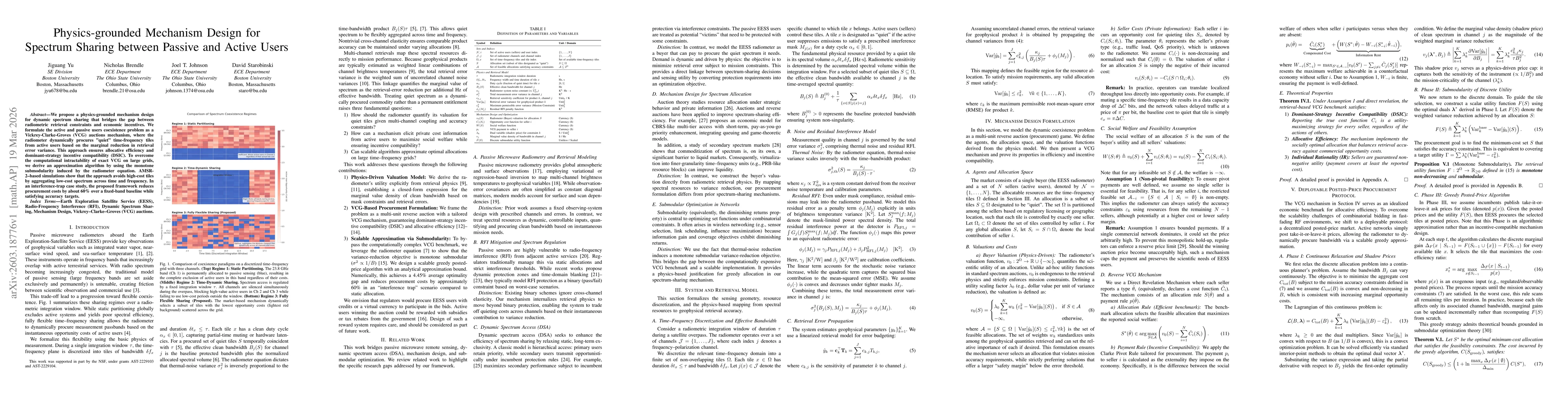 Thumbnail for Physics-grounded Mechanism Design for Spectrum Sharing between Passive and Active Users