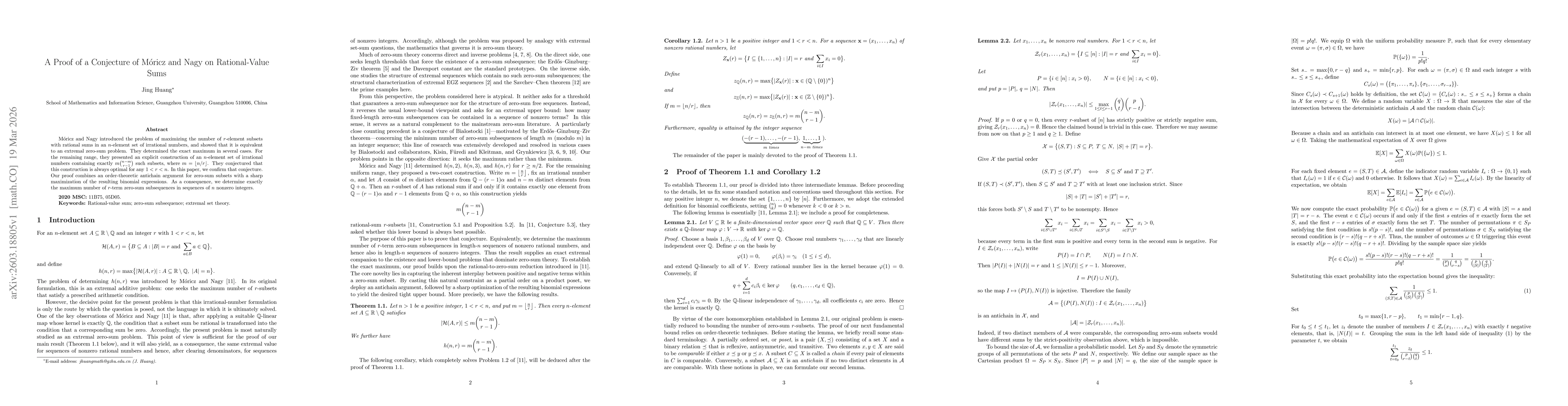 Thumbnail for A Proof of a Conjecture of Móricz and Nagy on Rational-Value Sums