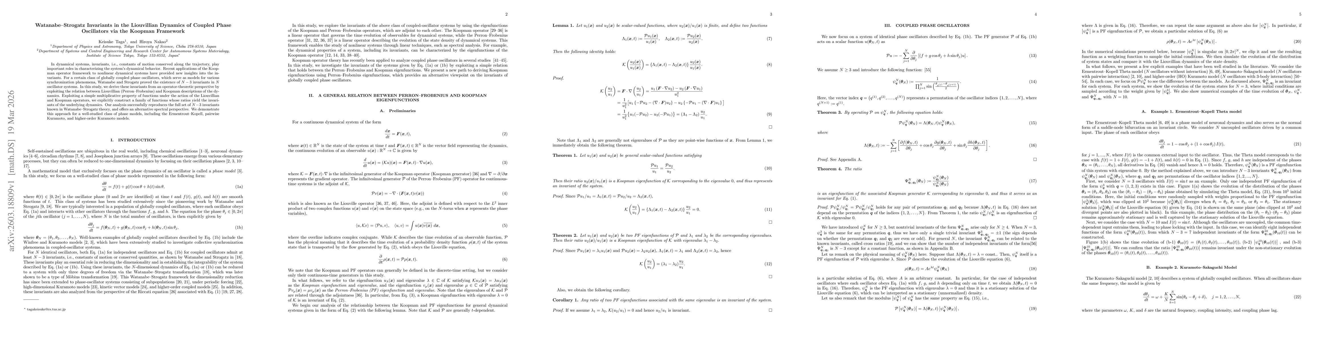 Thumbnail for Watanabe-Strogatz Invariants in the Liouvillian Dynamics of Coupled Phase Oscillators via the Koopman Framework