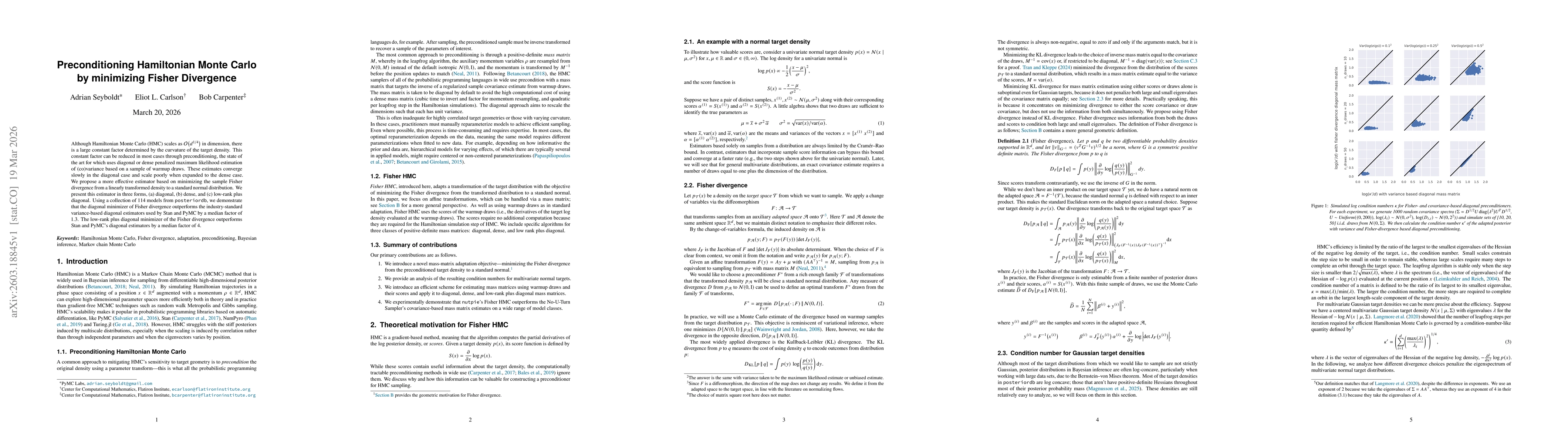 Thumbnail for Preconditioning Hamiltonian Monte Carlo by minimizing Fisher Divergence