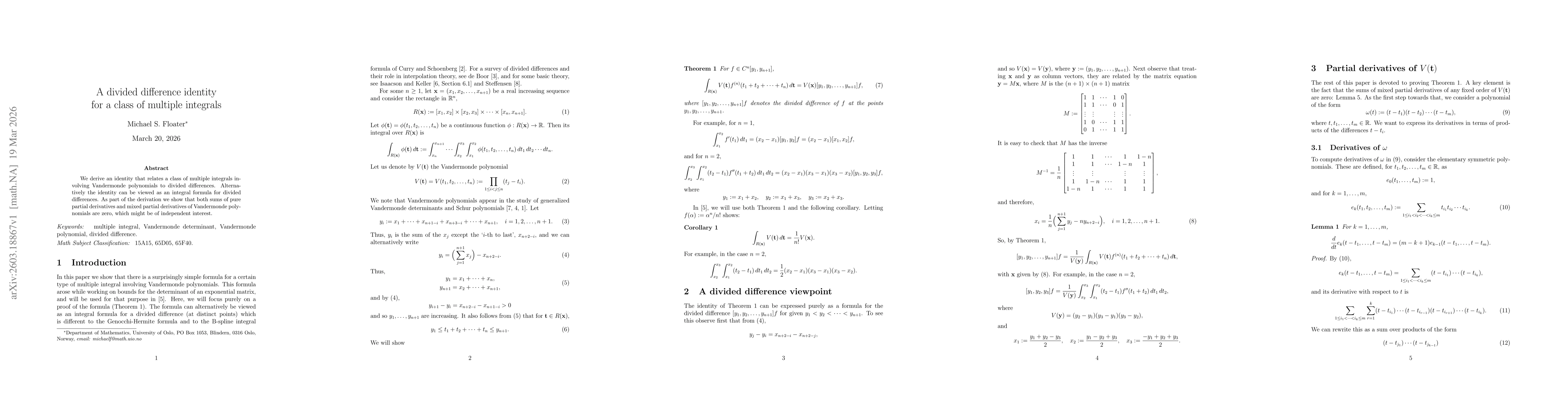 Thumbnail for A divided difference identity for a class of multiple integrals