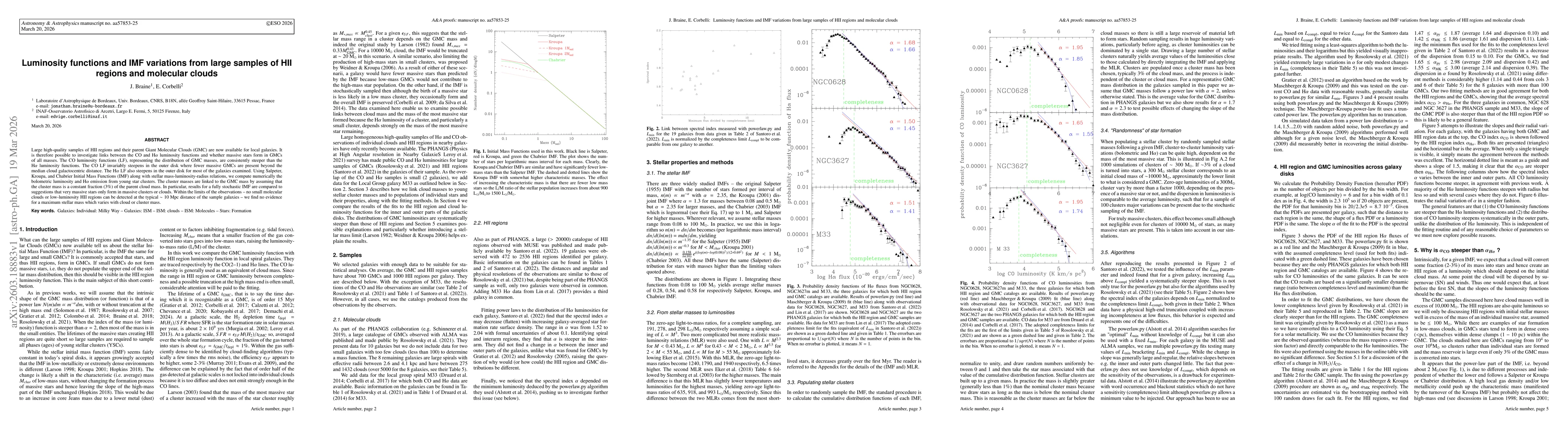 Thumbnail for Luminosity functions and IMF variations from large samples of HII regions and molecular clouds