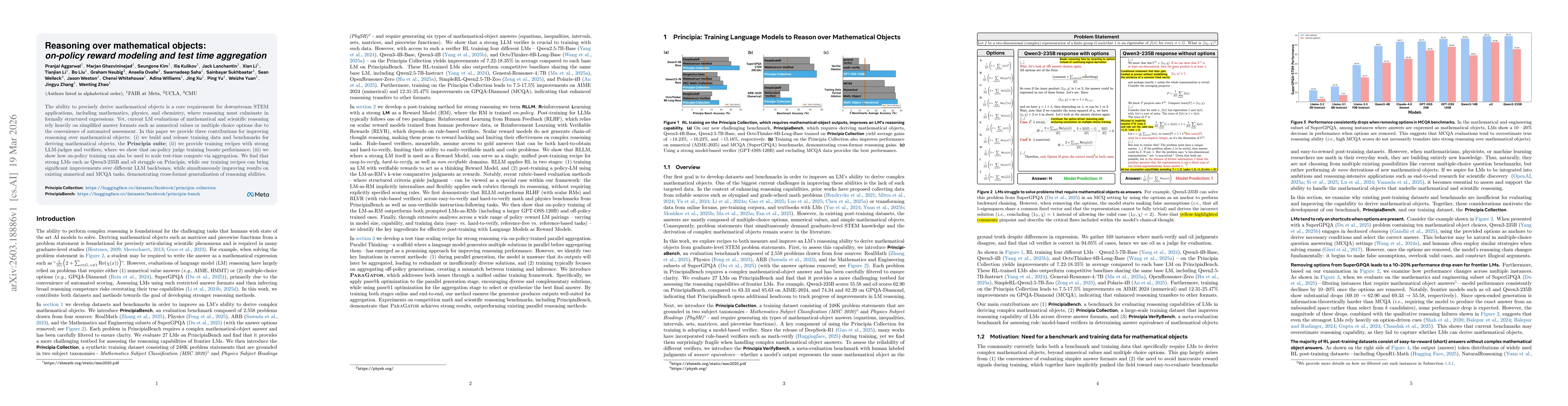 Thumbnail for Reasoning over mathematical objects: on-policy reward modeling and test time aggregation