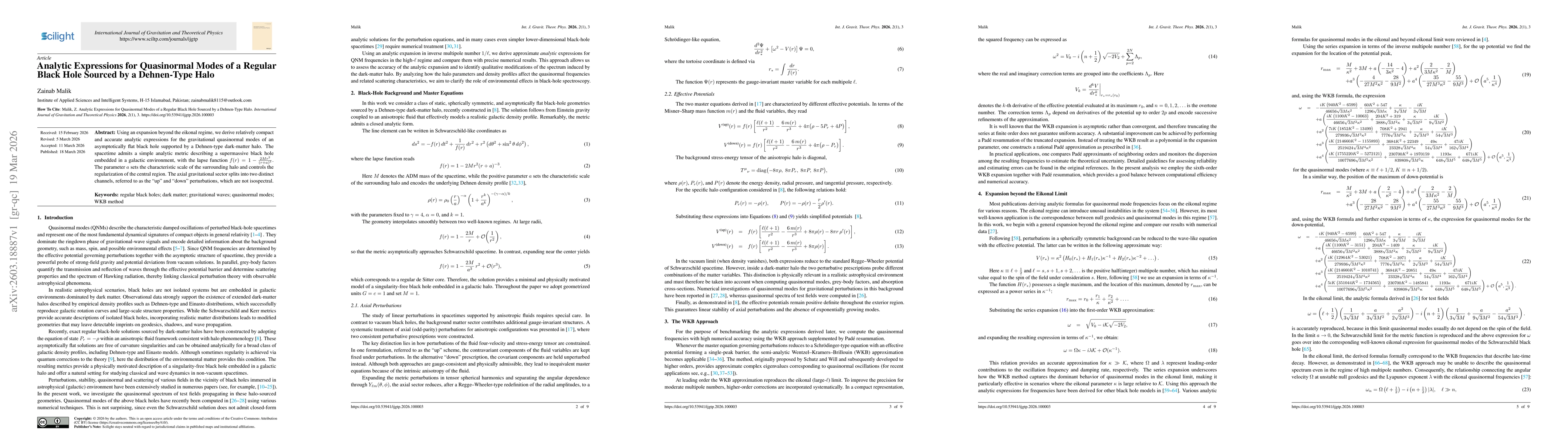Thumbnail for Analytic Expressions for Quasinormal Modes of a Regular Black Hole Sourced by a Dehnen-Type Halo