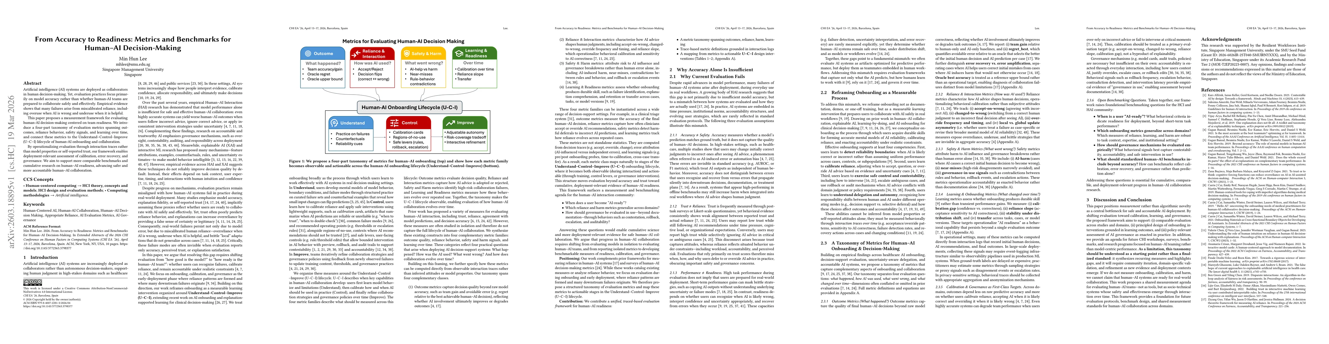 Thumbnail for From Accuracy to Readiness: Metrics and Benchmarks for Human-AI Decision-Making