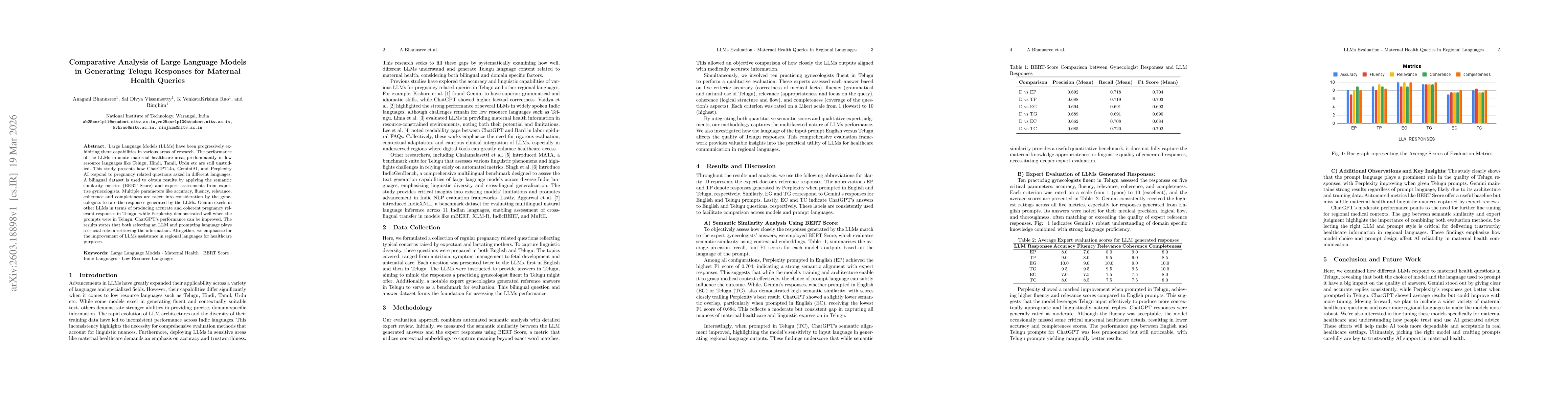 Thumbnail for Comparative Analysis of Large Language Models in Generating Telugu Responses for Maternal Health Queries