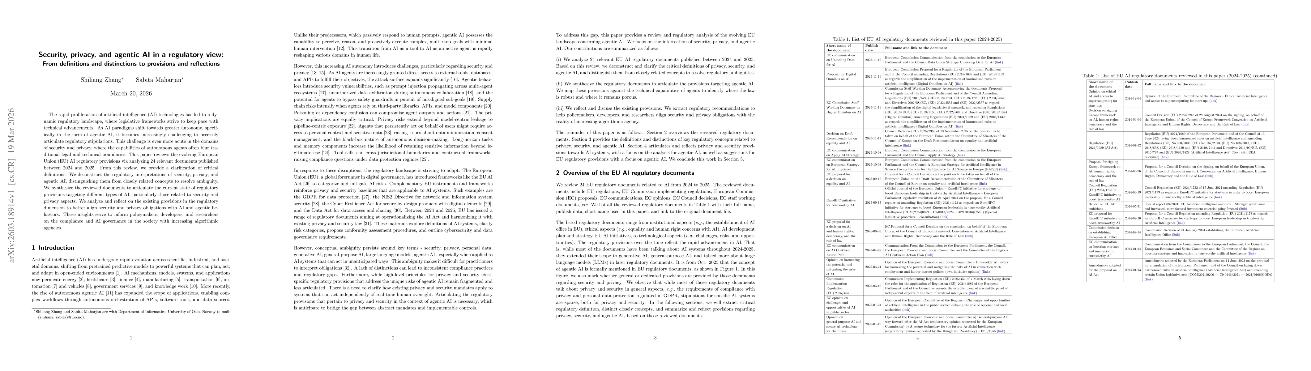 Thumbnail for Security, privacy, and agentic AI in a regulatory view: From definitions and distinctions to provisions and reflections