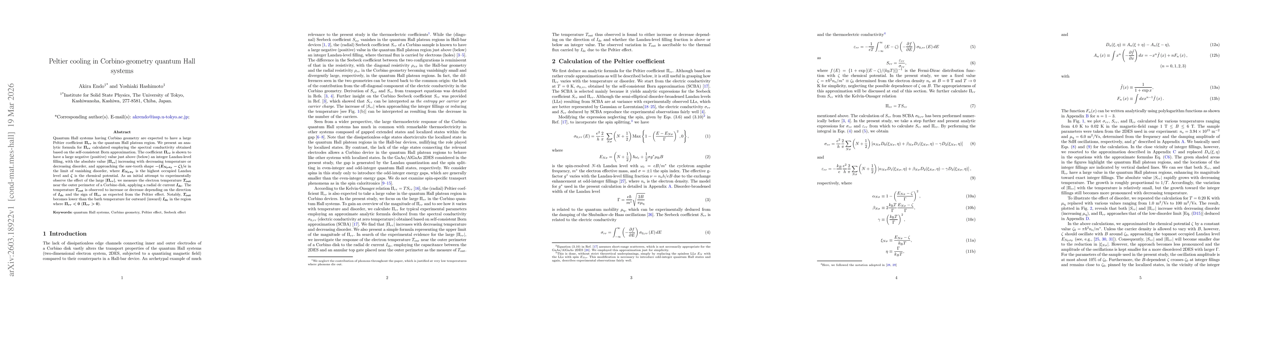 Thumbnail for Peltier cooling in Corbino-geometry quantum Hall systems