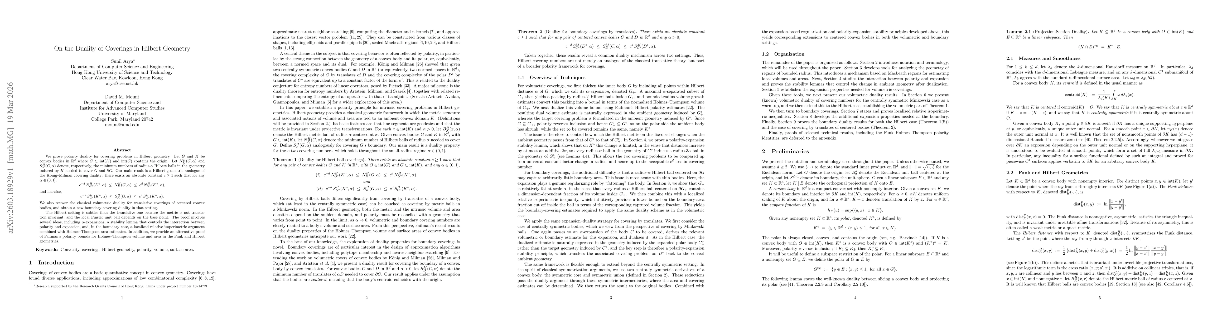 Thumbnail for On the Duality of Coverings in Hilbert Geometry
