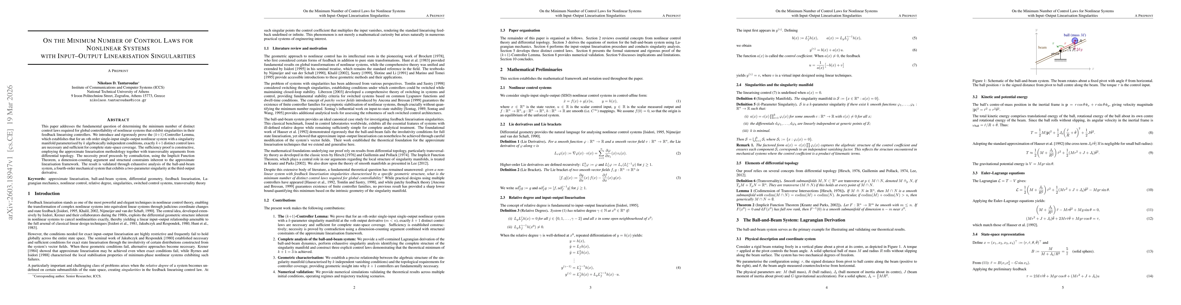 Thumbnail for On the Minimum Number of Control Laws for Nonlinear Systems with Input-Output Linearisation Singularities