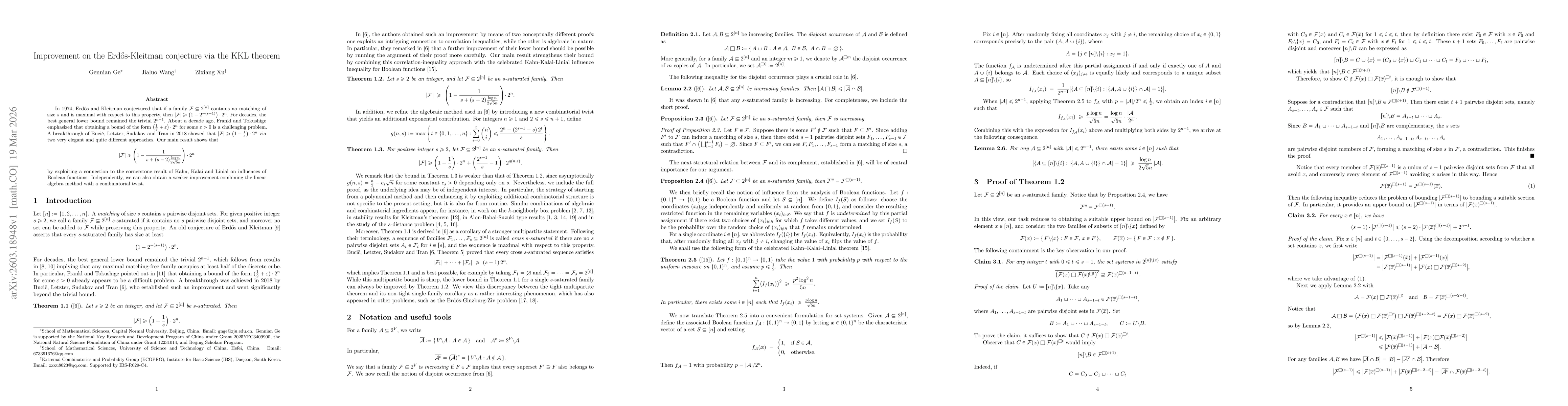 Thumbnail for Improvement on the Erdős-Kleitman conjecture via the KKL theorem