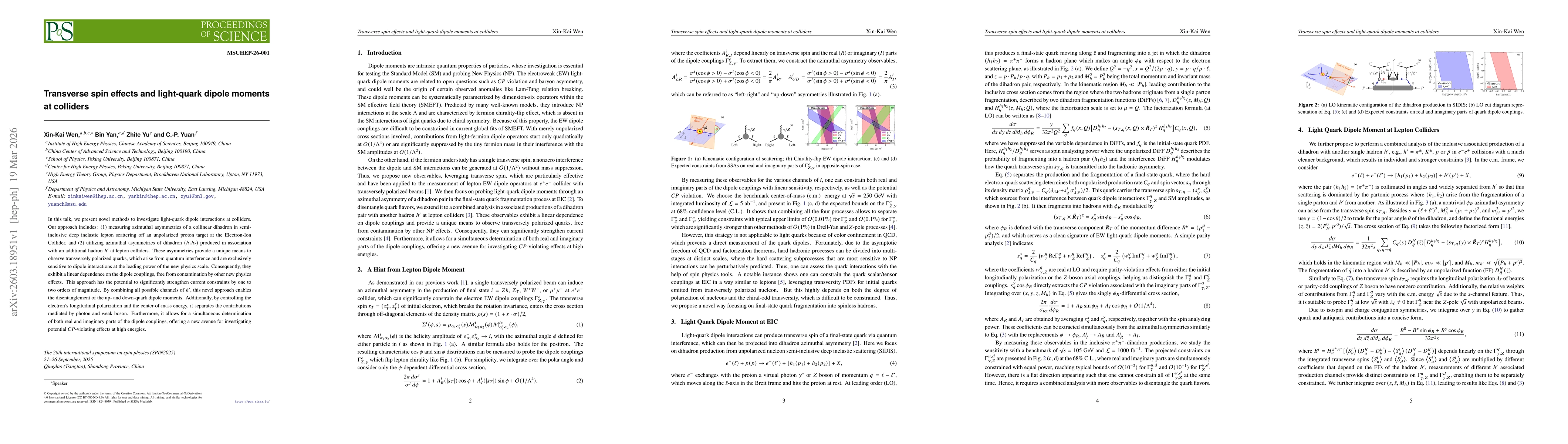 Thumbnail for Transverse spin effects and light-quark dipole moments at colliders