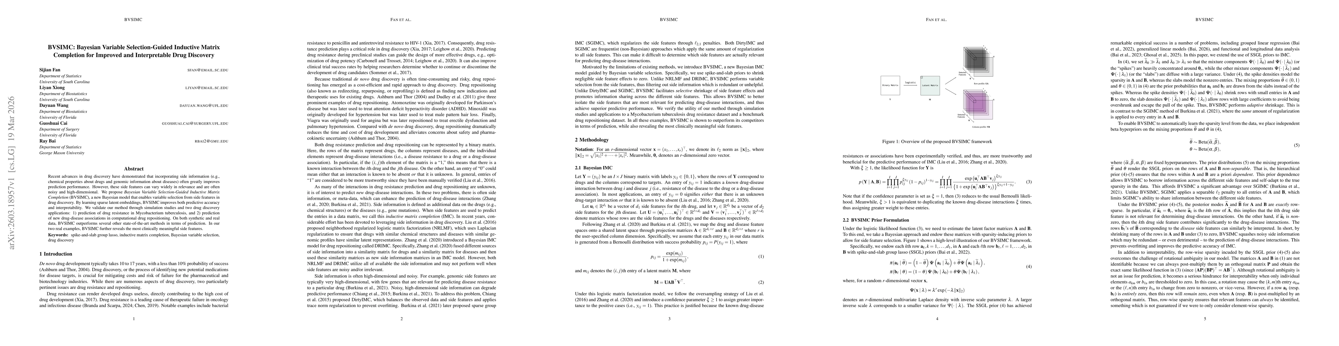 Thumbnail for BVSIMC: Bayesian Variable Selection-Guided Inductive Matrix Completion for Improved and Interpretable Drug Discovery
