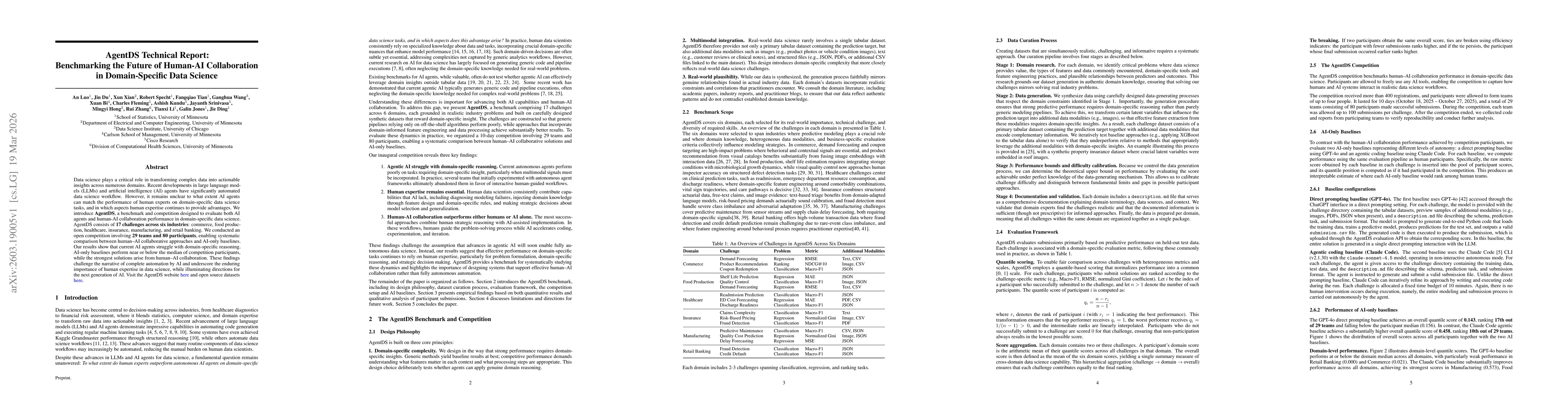 Thumbnail for AgentDS Technical Report: Benchmarking the Future of Human-AI Collaboration in Domain-Specific Data Science