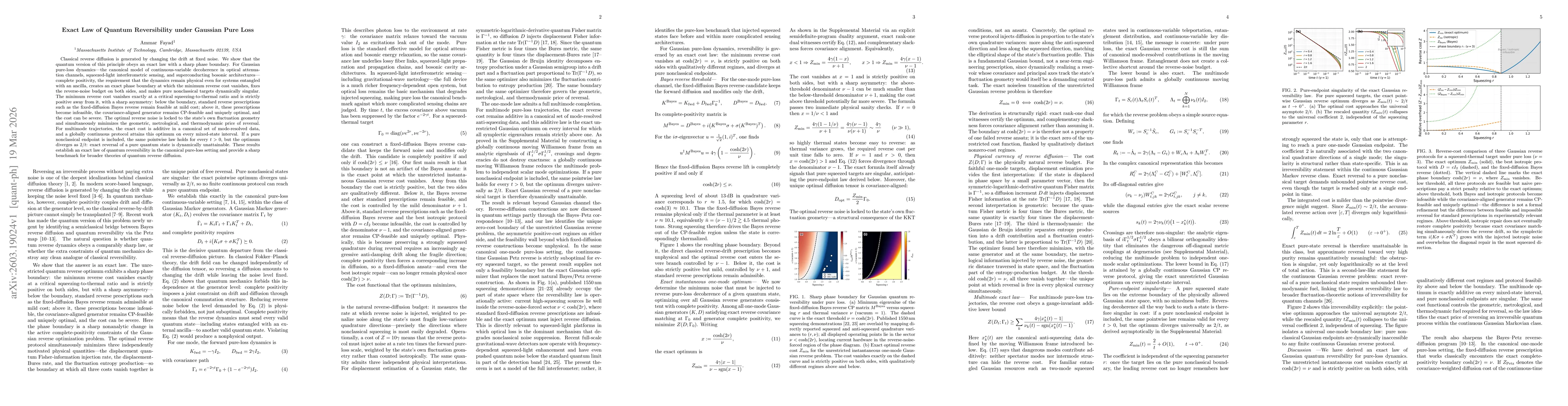 Thumbnail for Exact Law of Quantum Reversibility under Gaussian Pure Loss