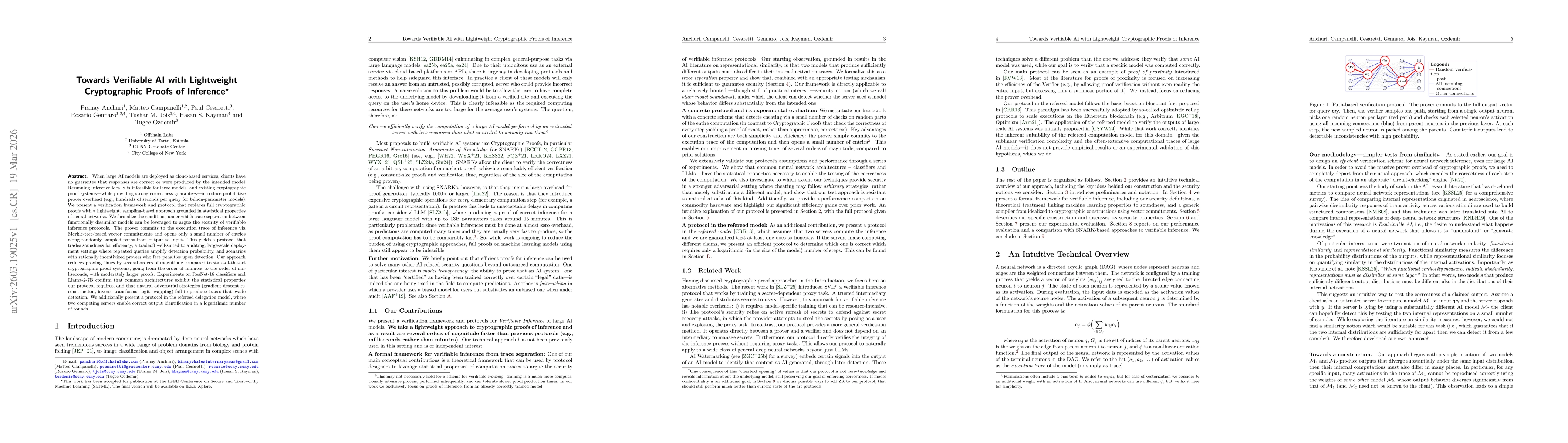Thumbnail for Towards Verifiable AI with Lightweight Cryptographic Proofs of Inference