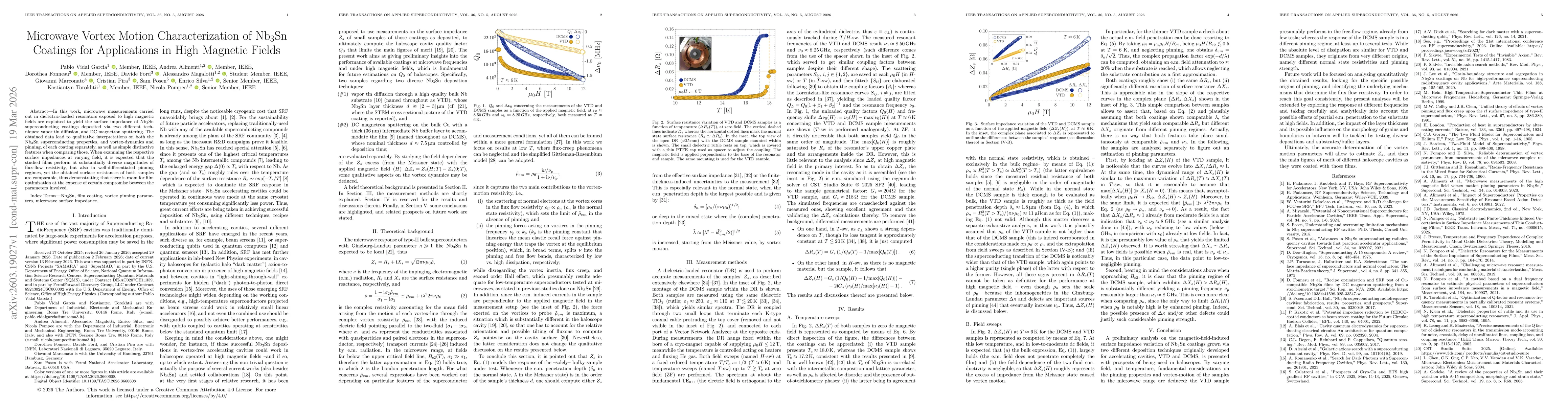 Thumbnail for Microwave Vortex Motion Characterization of Nb$_3$Sn Coatings for Applications in High Magnetic Fields