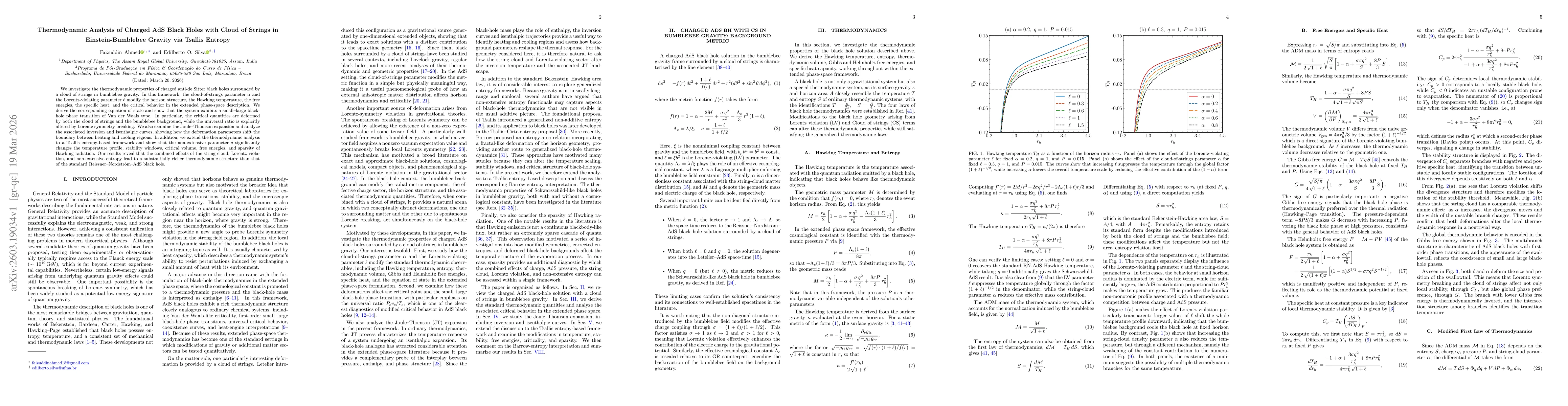 Thumbnail for Thermodynamic Analysis of Charged AdS Black Holes with Cloud of Strings in Einstein-Bumblebee Gravity via Tsallis Entropy