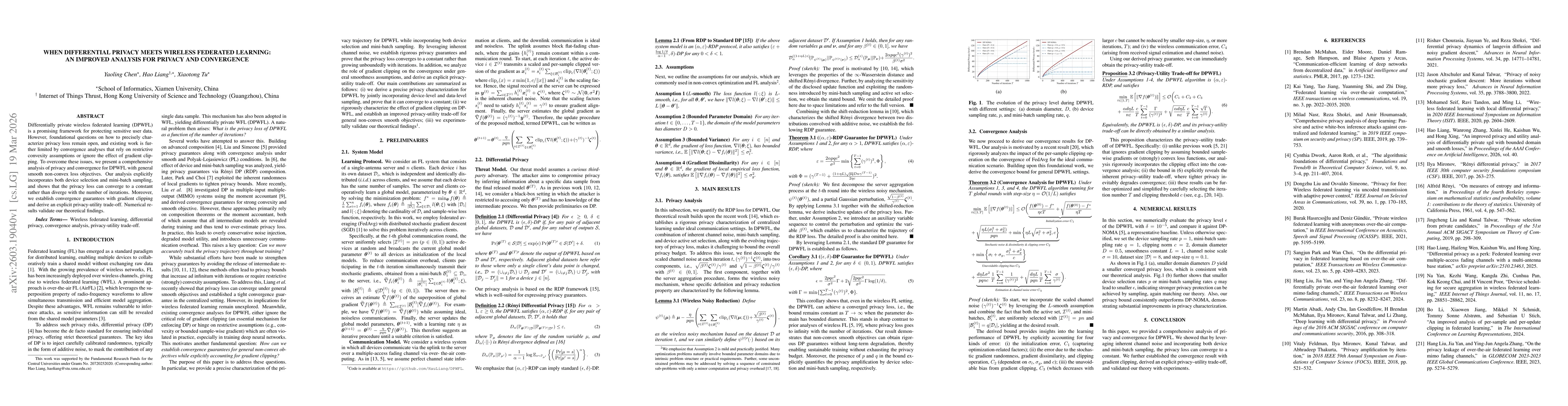 Thumbnail for When Differential Privacy Meets Wireless Federated Learning: An Improved Analysis for Privacy and Convergence