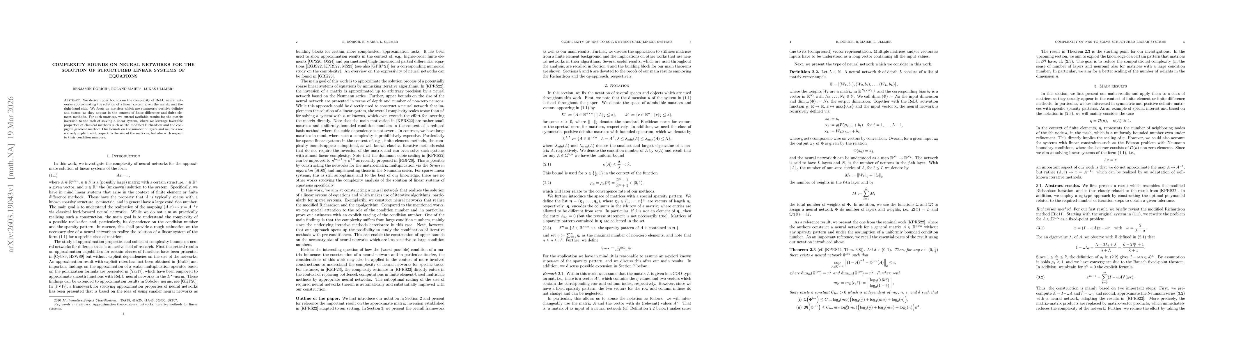 Thumbnail for Complexity bounds on neural networks for the solution of structured linear systems of equations