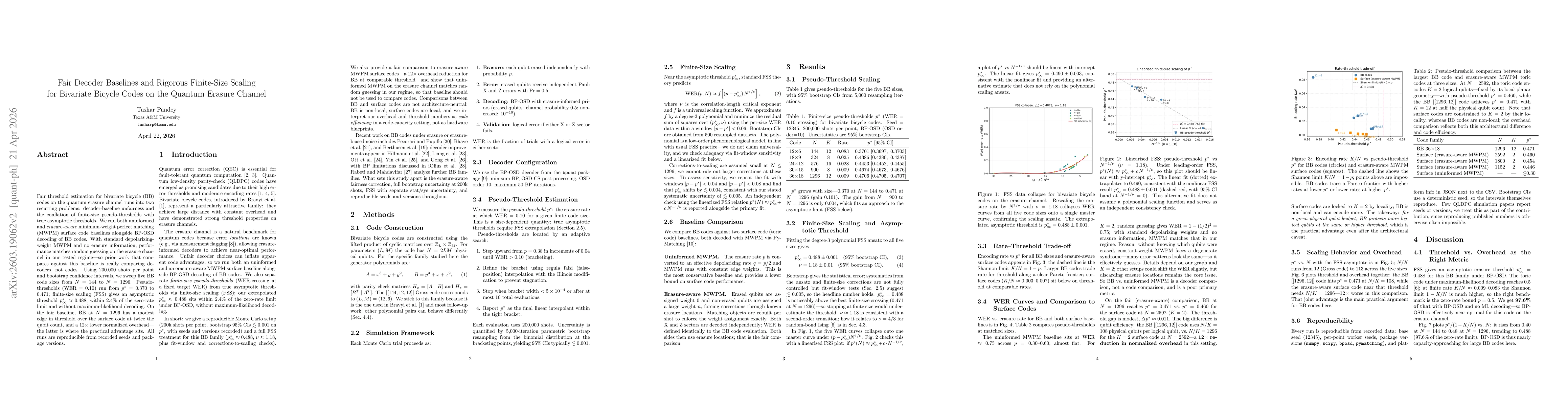 Thumbnail for Fair Decoder Baselines and Rigorous Finite-Size Scaling for Bivariate Bicycle Codes on the Quantum Erasure Channel