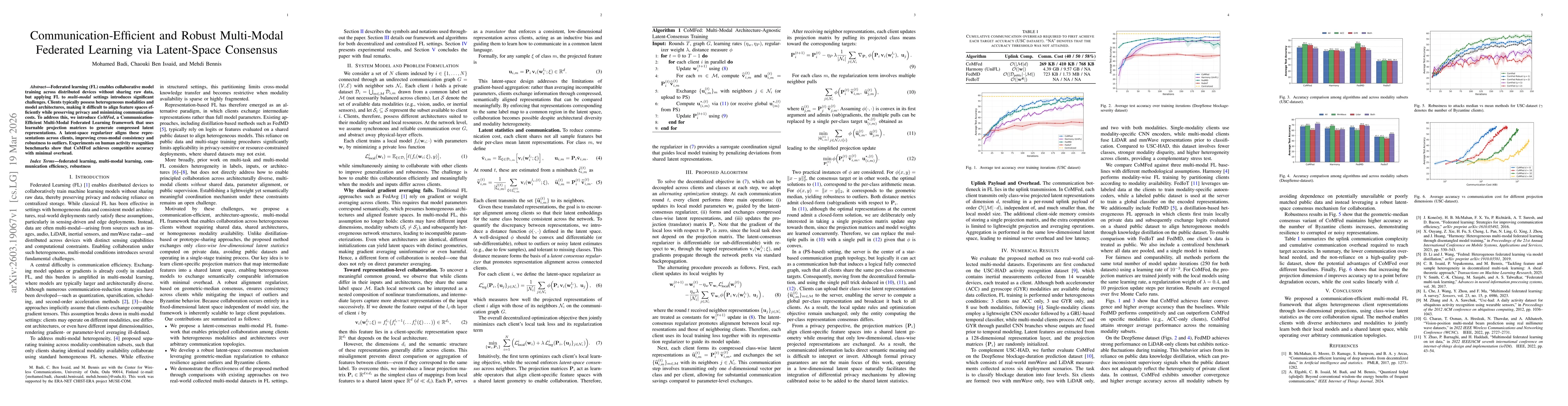 Thumbnail for Communication-Efficient and Robust Multi-Modal Federated Learning via Latent-Space Consensus