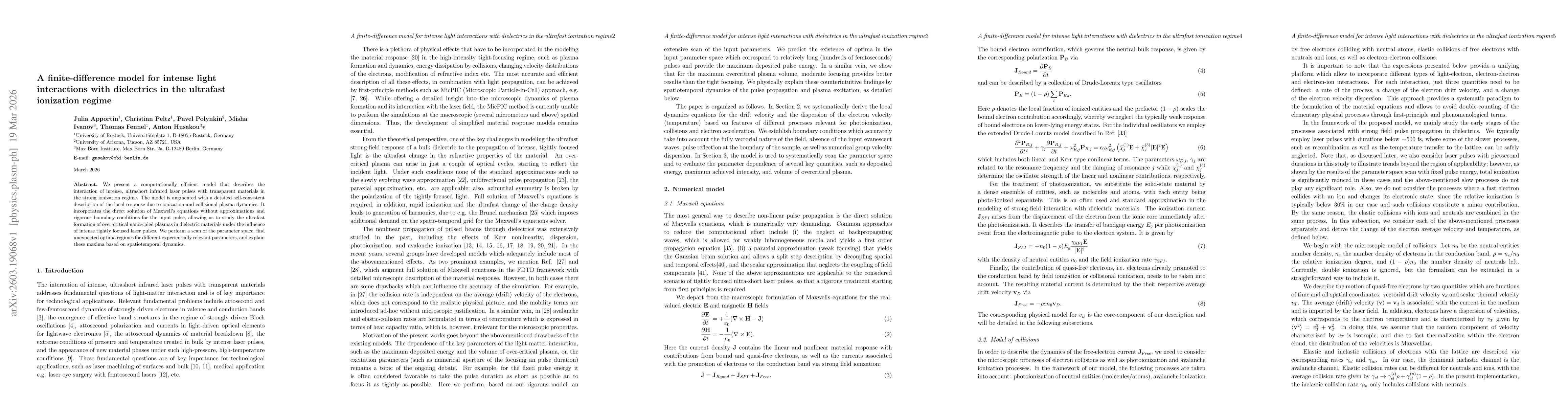 Thumbnail for A finite-difference model for intense light interactions with dielectrics in the ultrafast ionization regime