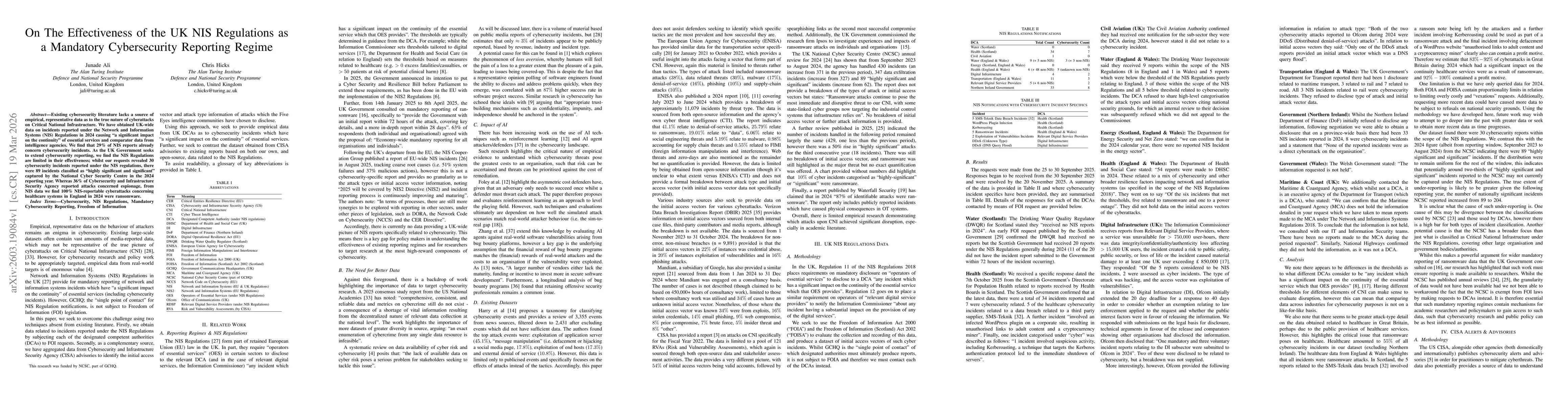 Thumbnail for On The Effectiveness of the UK NIS Regulations as a Mandatory Cybersecurity Reporting Regime