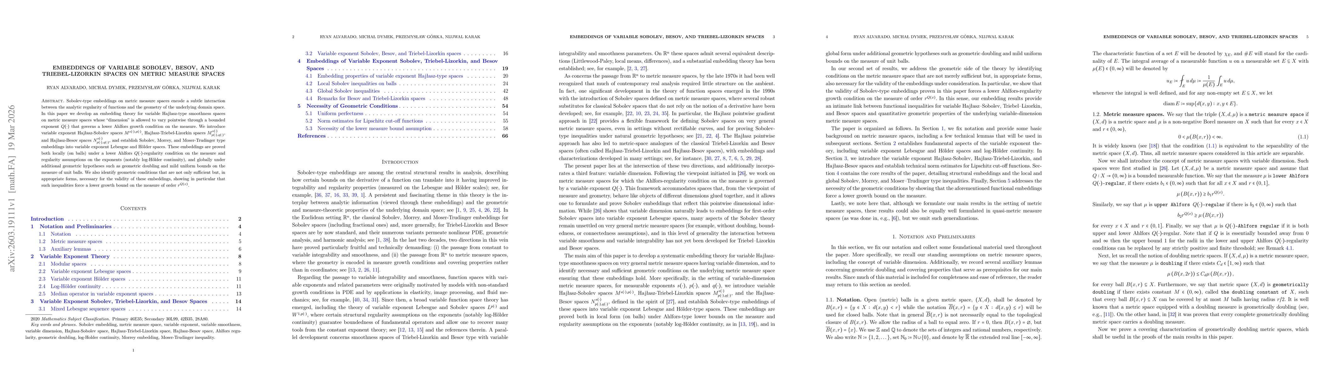 Thumbnail for Embeddings of variable Sobolev, Besov, and Triebel-Lizorkin spaces on metric measure spaces