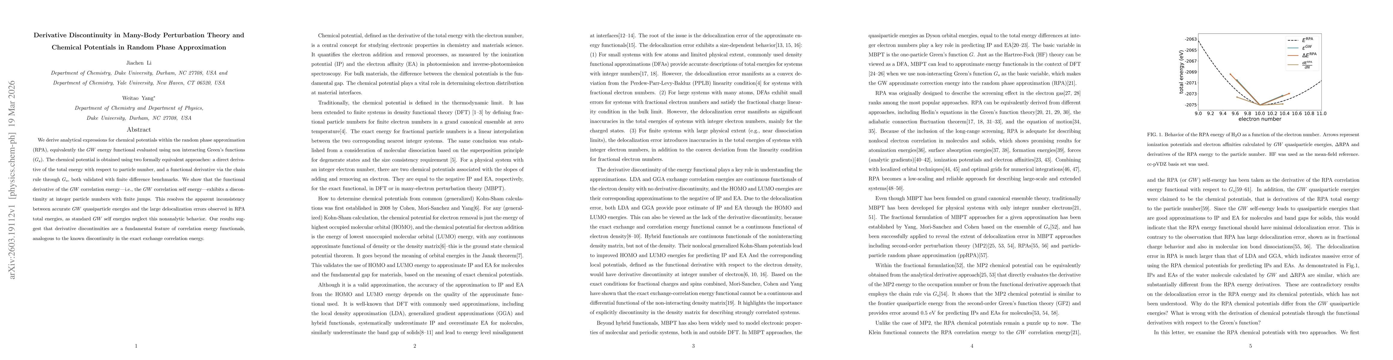 Thumbnail for Derivative Discontinuity in Many-Body Perturbation Theory and Chemical Potentials in Random Phase Approximation