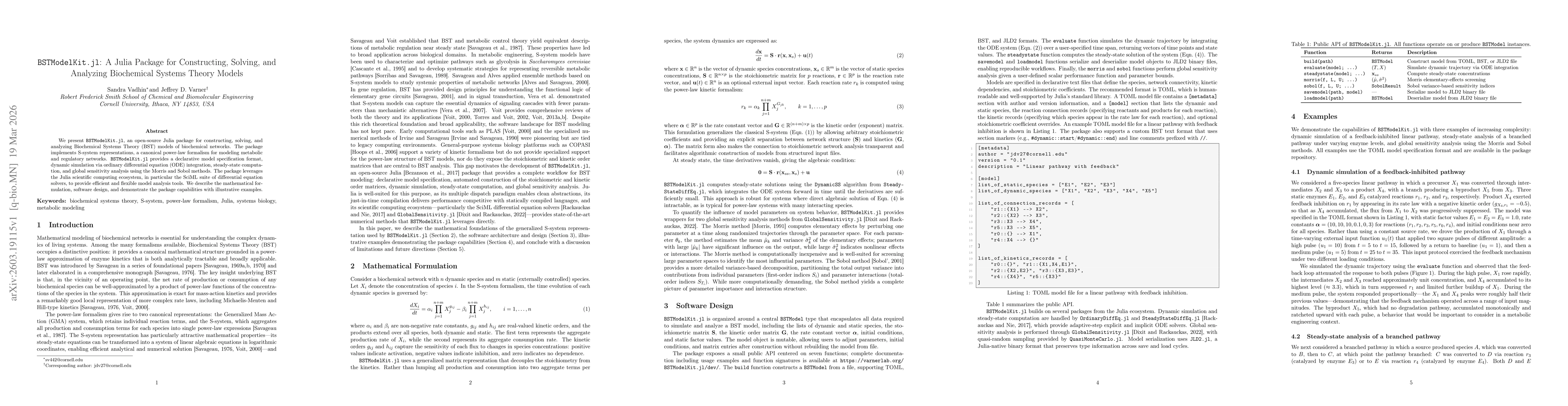 Thumbnail for BSTModelKit.jl: A Julia Package for Constructing, Solving, and Analyzing Biochemical Systems Theory Models