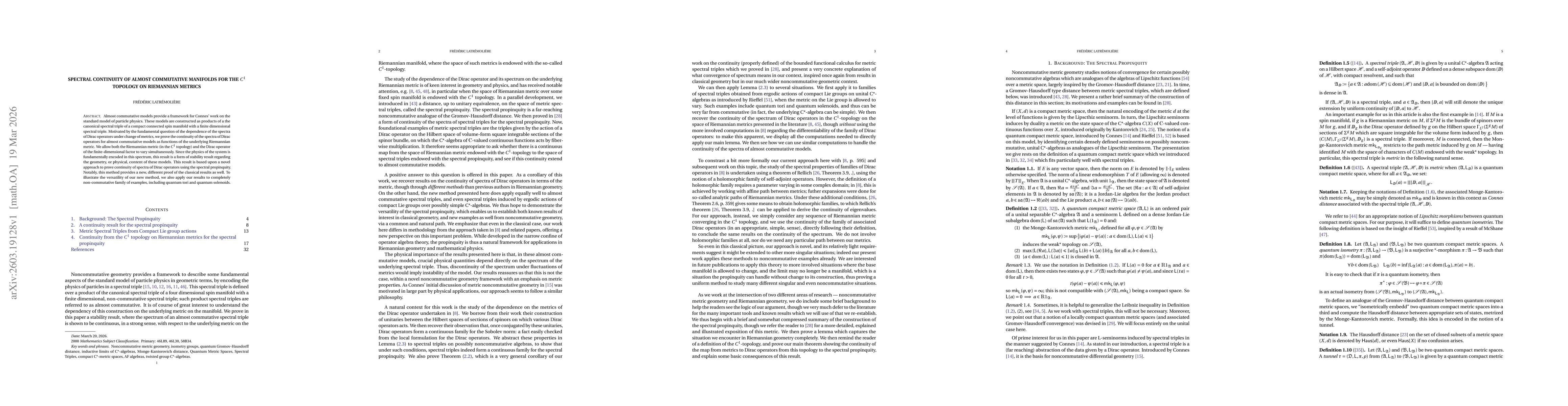 Thumbnail for Spectral continuity of almost commutative manifolds for the $C^1$ topology on Riemannian metrics