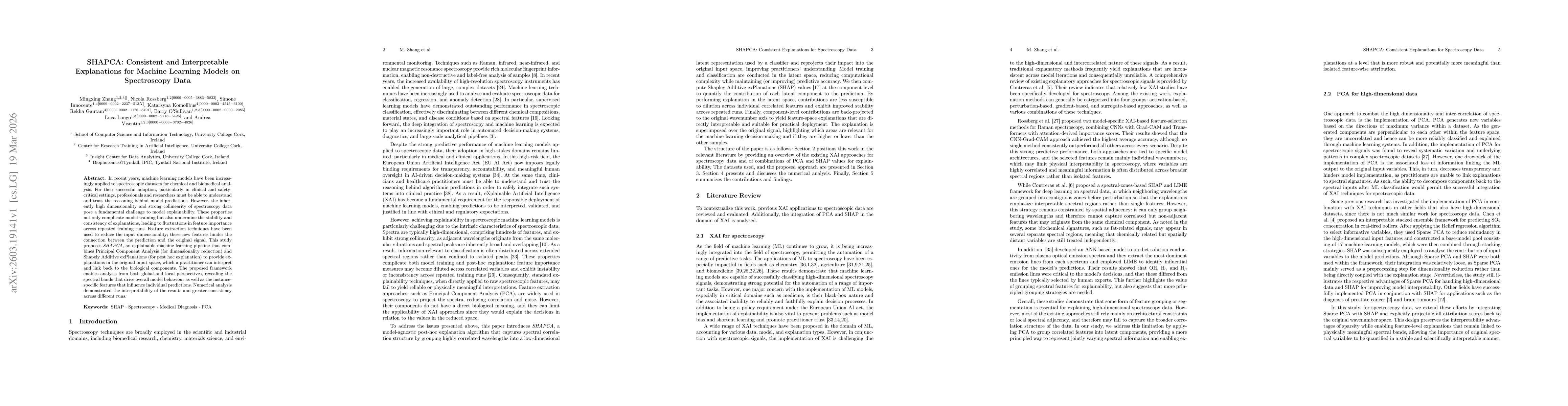 Thumbnail for SHAPCA: Consistent and Interpretable Explanations for Machine Learning Models on Spectroscopy Data
