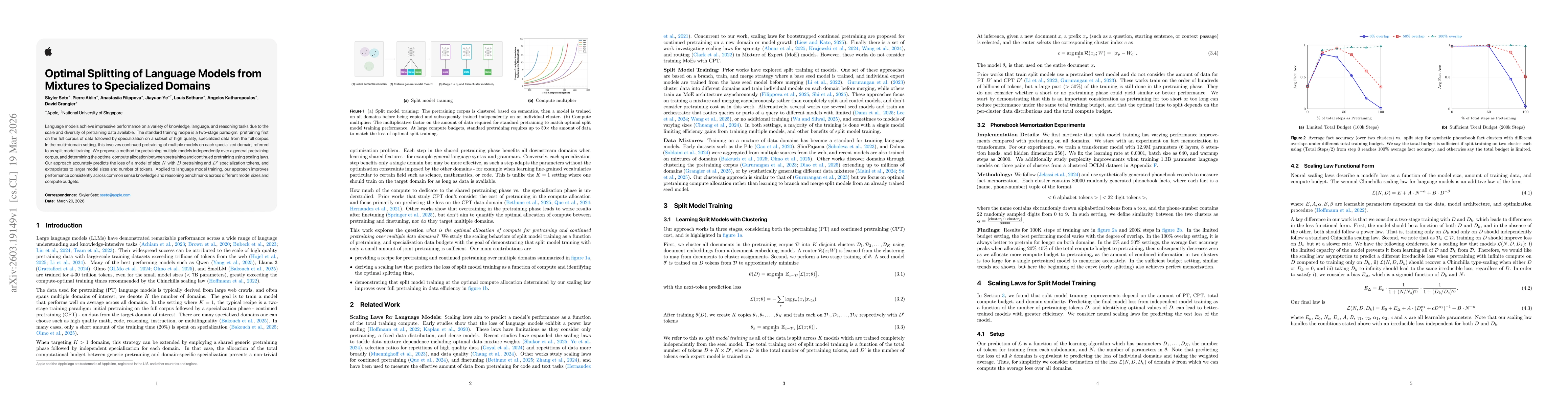 Thumbnail for Optimal Splitting of Language Models from Mixtures to Specialized Domains