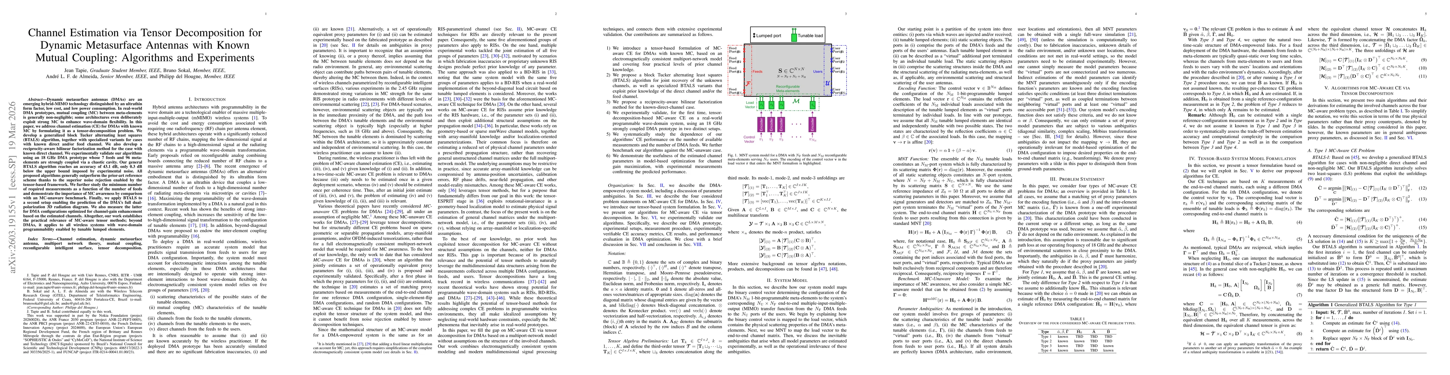 Thumbnail for Channel Estimation via Tensor Decomposition for Dynamic Metasurface Antennas with Known Mutual Coupling: Algorithms and Experiments