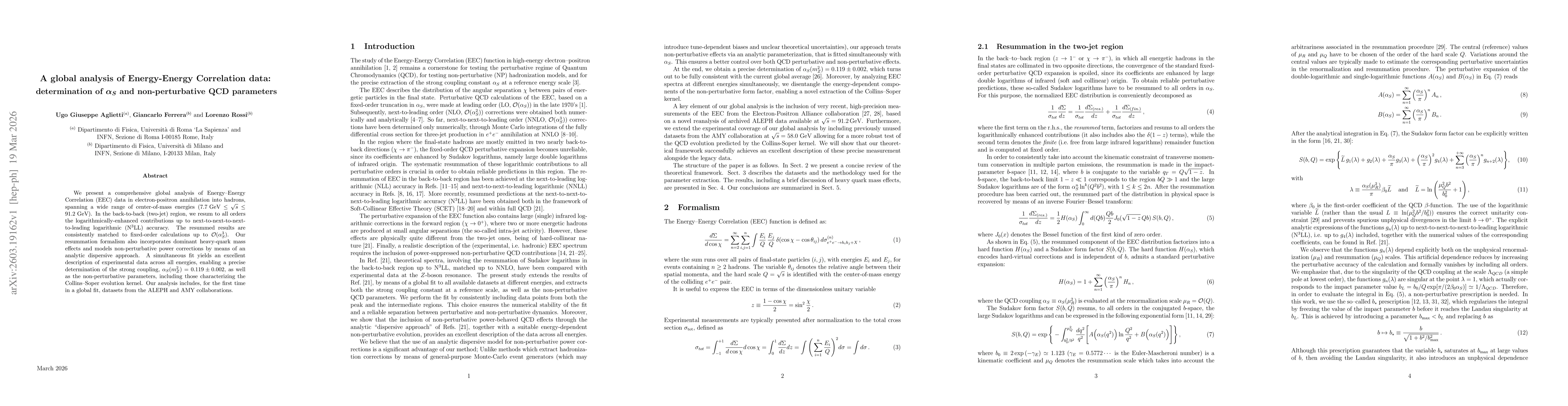Thumbnail for A global analysis of Energy-Energy Correlation data: determination of $α_S$ and non-perturbative QCD parameters