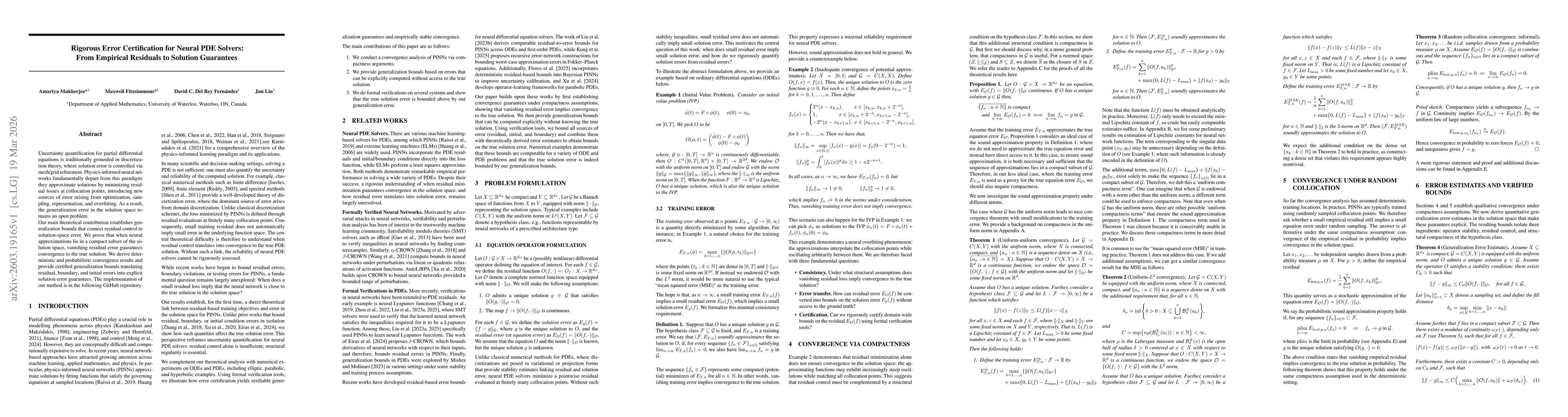 Thumbnail for Rigorous Error Certification for Neural PDE Solvers: From Empirical Residuals to Solution Guarantees