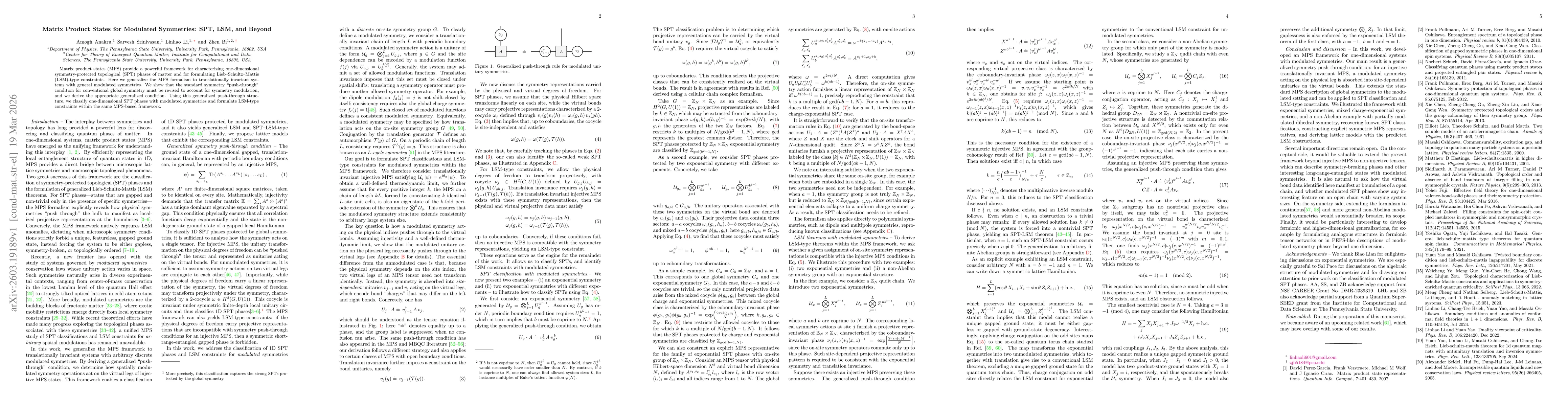 Thumbnail for Matrix Product States for Modulated Symmetries: SPT, LSM, and Beyond