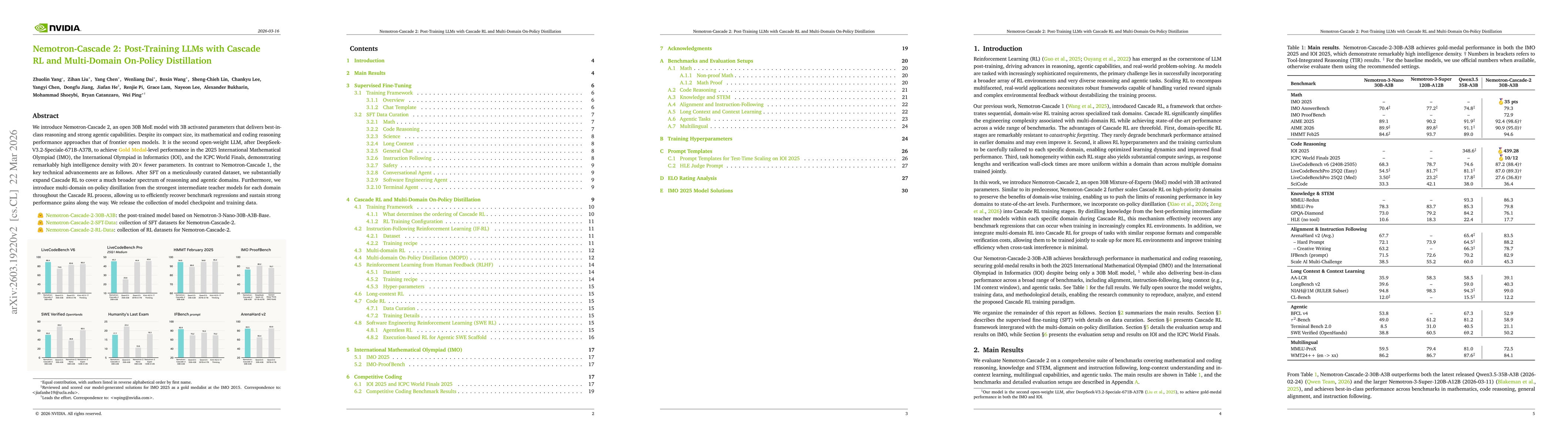Thumbnail for Nemotron-Cascade 2: Post-Training LLMs with Cascade RL and Multi-Domain On-Policy Distillation
