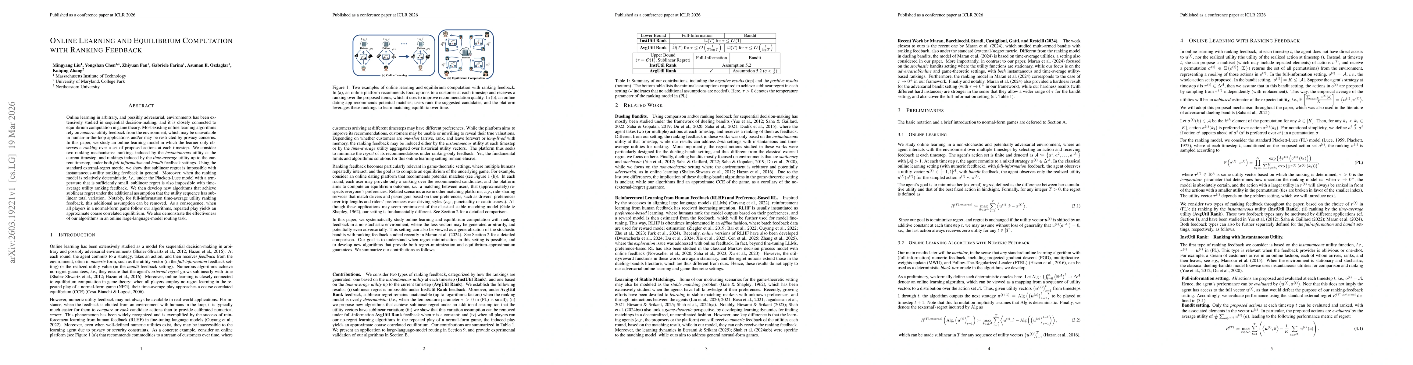 Thumbnail for Online Learning and Equilibrium Computation with Ranking Feedback