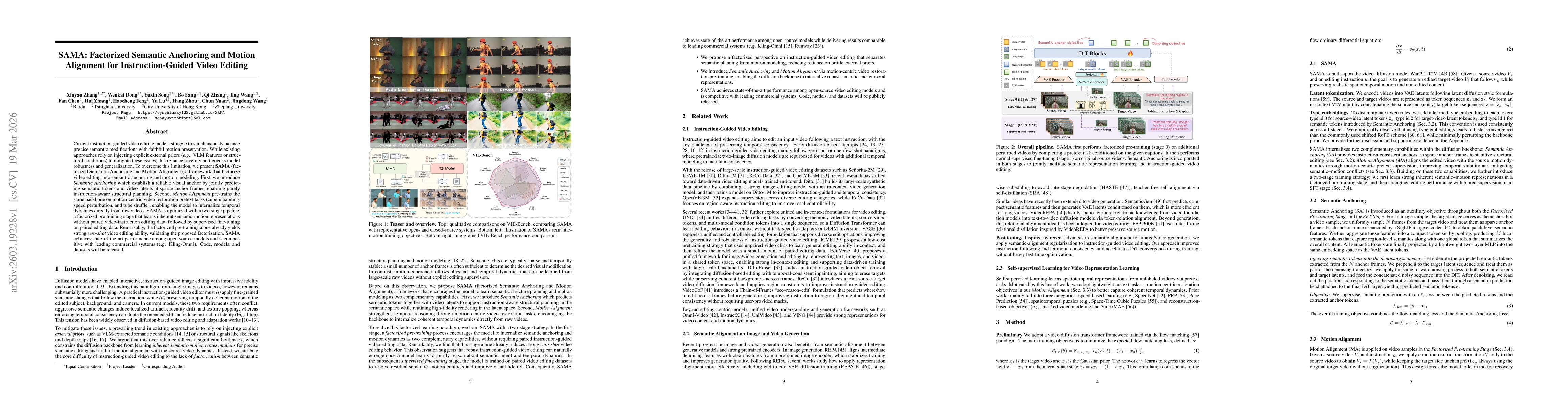 Thumbnail for SAMA: Factorized Semantic Anchoring and Motion Alignment for Instruction-Guided Video Editing
