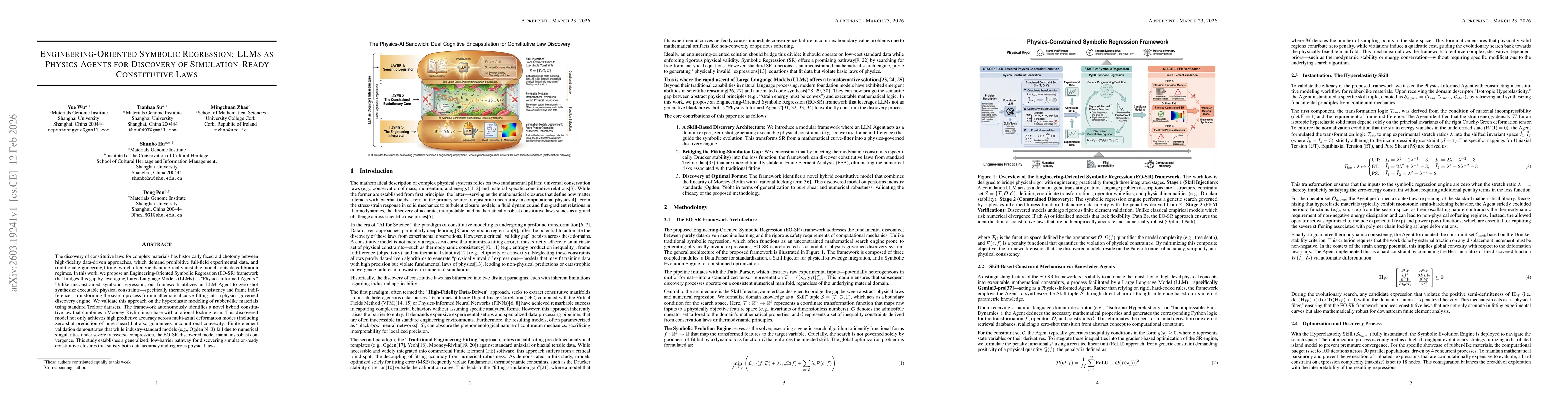 Thumbnail for Engineering-Oriented Symbolic Regression: LLMs as Physics Agents for Discovery of Simulation-Ready Constitutive Laws