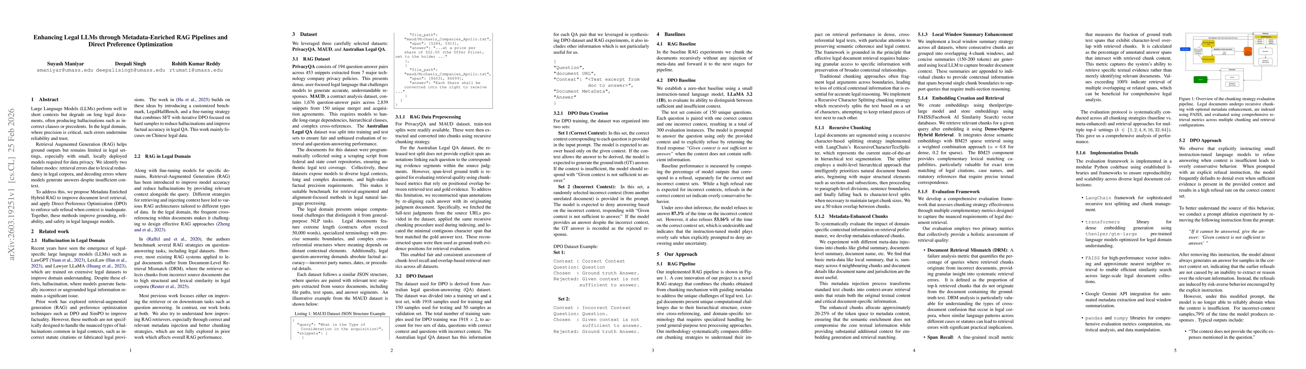 Thumbnail for Enhancing Legal LLMs through Metadata-Enriched RAG Pipelines and Direct Preference Optimization