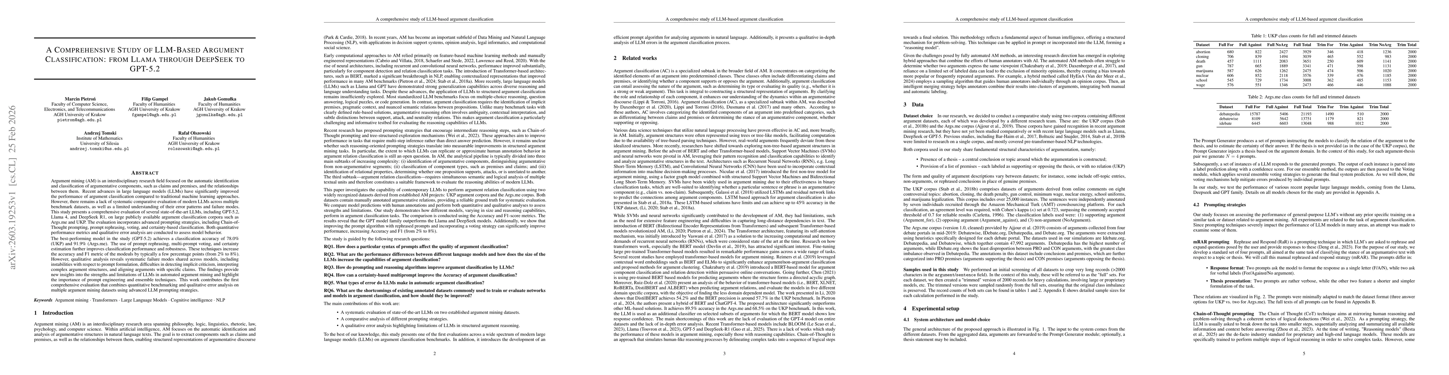 Thumbnail for A comprehensive study of LLM-based argument classification: from Llama through DeepSeek to GPT-5.2