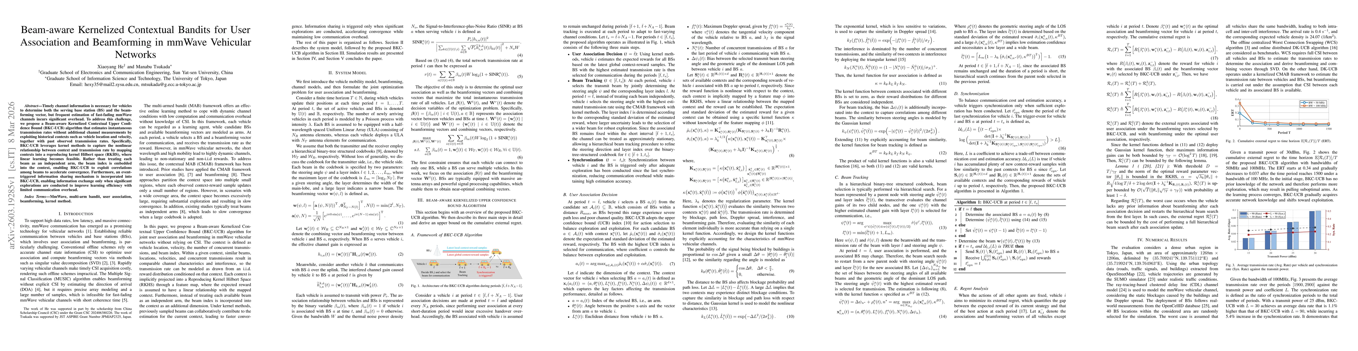 Thumbnail for Beam-aware Kernelized Contextual Bandits for User Association and Beamforming in mmWave Vehicular Networks