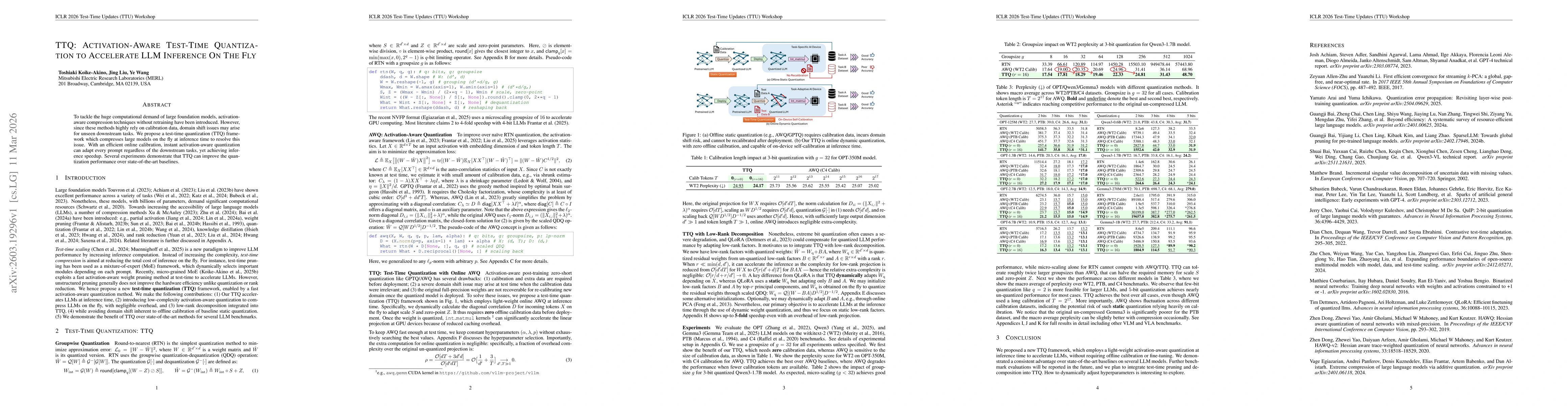 Thumbnail for TTQ: Activation-Aware Test-Time Quantization to Accelerate LLM Inference On The Fly