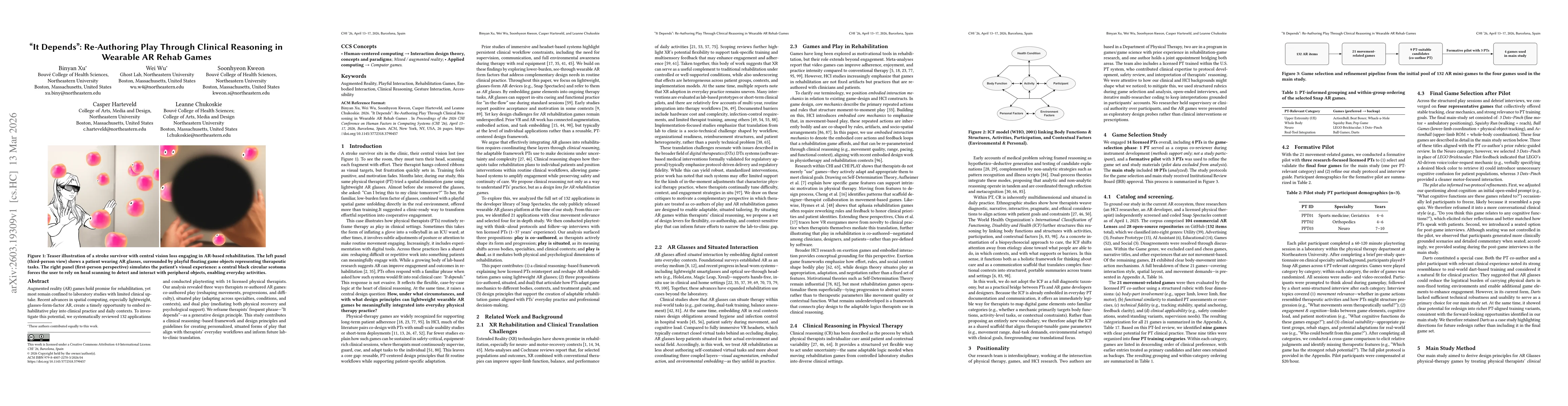 Thumbnail for It Depends: Re_Authoring Play Through Clinical Reasoning in Wearable AR Rehab Games