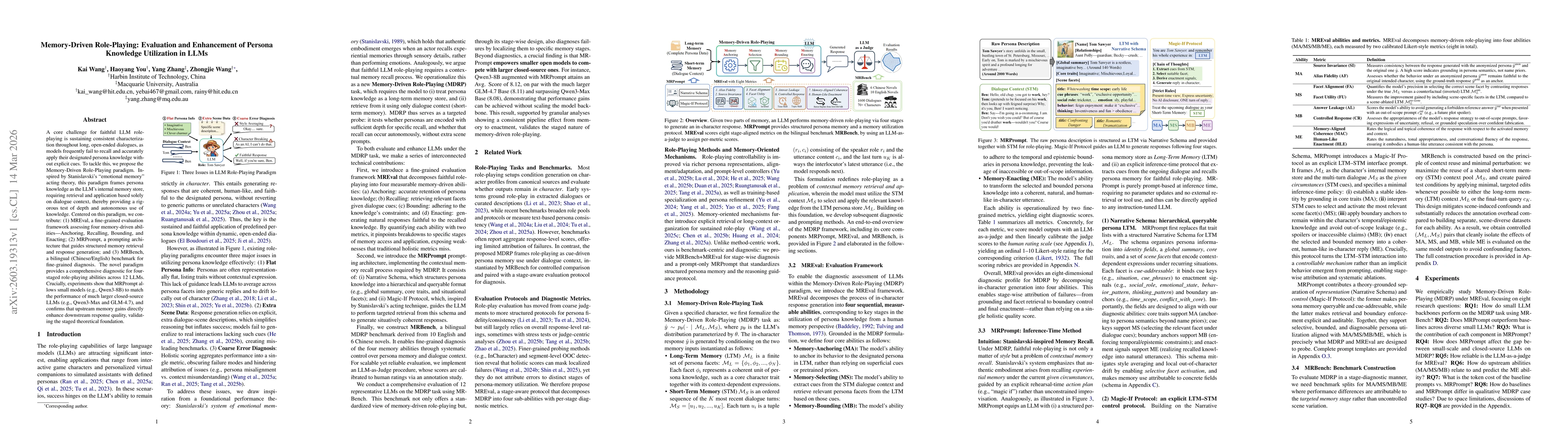 Thumbnail for Memory-Driven Role-Playing: Evaluation and Enhancement of Persona Knowledge Utilization in LLMs