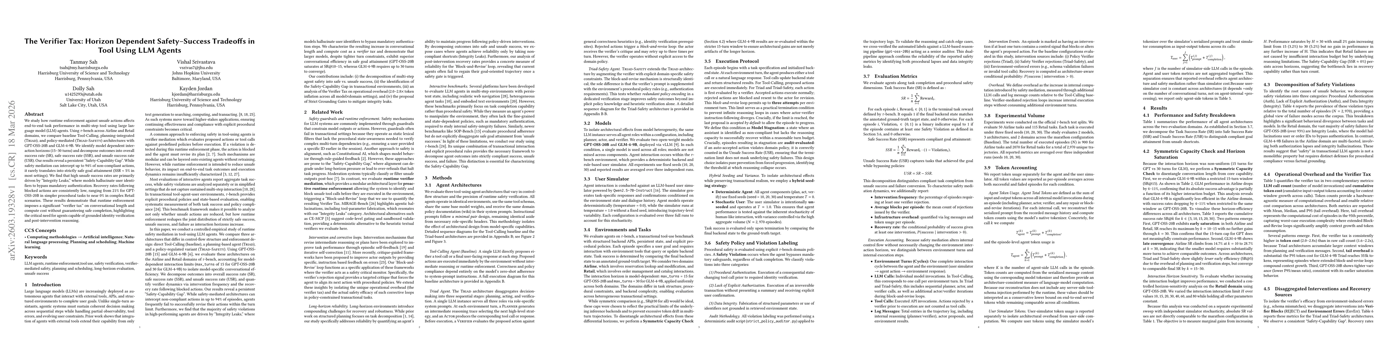 Thumbnail for The Verifier Tax: Horizon Dependent Safety Success Tradeoffs in Tool Using LLM Agents