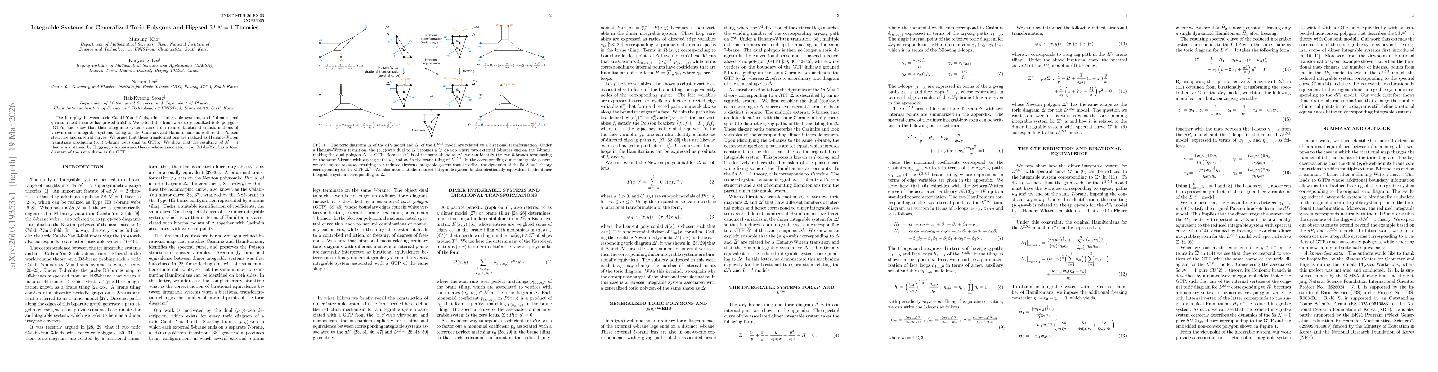 Thumbnail for Integrable Systems for Generalized Toric Polygons and Higgsed 5d N=1 Theories